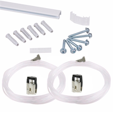Minirail white 59" (150cm)- complete kit, including 2 perlon cords 59" with cam hooks (45 lb weight capacity each hook)